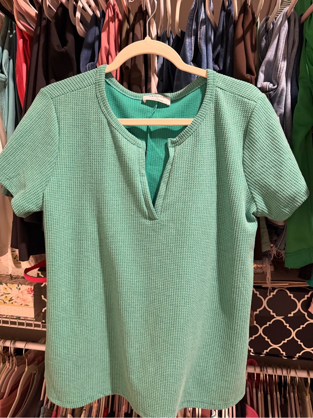 Zenana Outfitters Mint Green Short Sleeve Waffle Knit Top